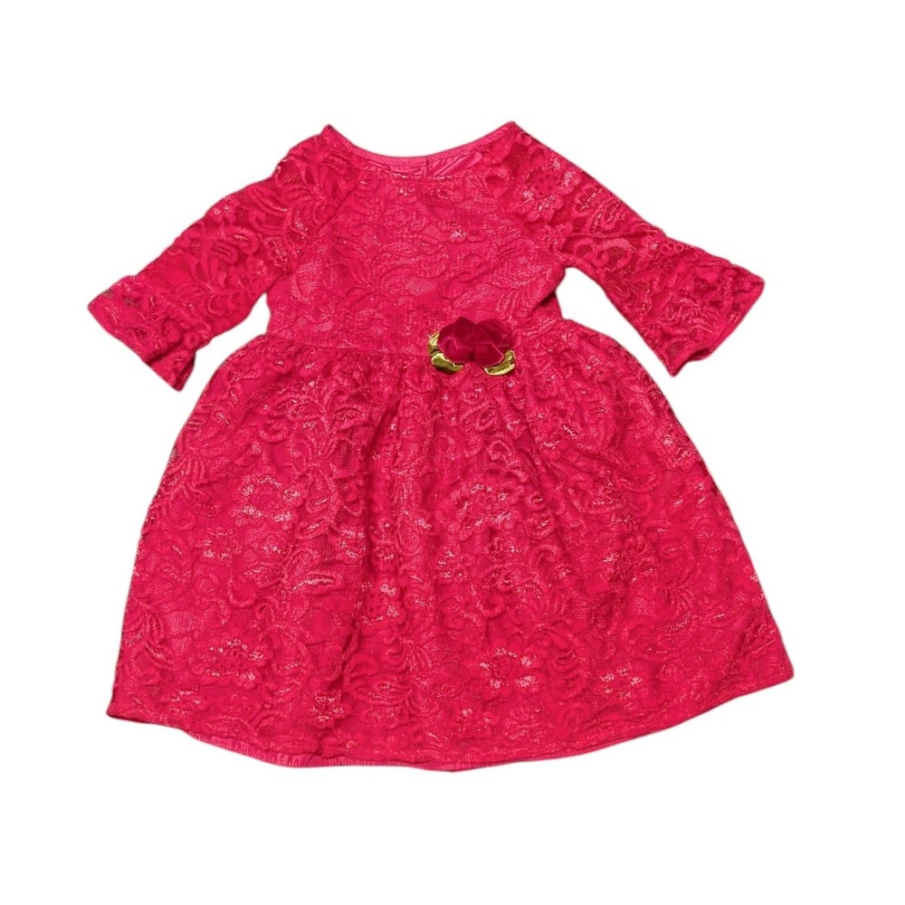 Laura Ashley London Girls Red Lace Holiday Dress Floral Velvet Accent Size 4